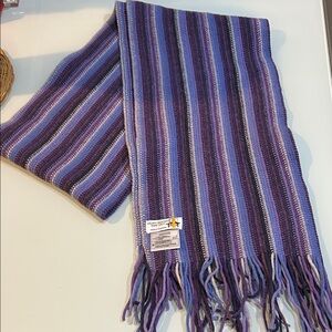 Gorgeous long lambswool Striped Purples and violets scarfWilliam Brunt Scotland